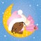 Vector Cute Little Christmas Fairy Sleeping on the Moon