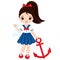 Vector Cute Little Girl with Anchor. Vector Nautical Girl