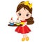 Vector Cute Little Girl Carrying Tray with Cupcakes