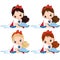 Vector Cute Little Girls Dressed in Nautical Style with Toy Ships