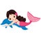 Vector Cute Little Mermaid Swimming with Dolphin