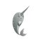 Vector cute narwhal character with horn flat icon