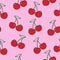 Vector cute outlined cherry illustration seamless repeat pattern