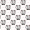 Vector cute pandas with black bows pattern on the pink polka dot background