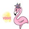 Vector cute Pink flamingos set with crown and flowers.