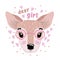 Vector cute print with an deer girl animal in white background.