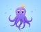 Vector cute purple octopus with a crown on his head.