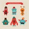 Vector Cute Retro Hipster Monsters Set