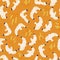 Vector cute Seagull and flower illustration motif seamless repeat pattern orange brown background