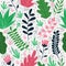 Vector cute seamless pattern with exotic florals