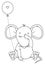 Vector cute,  sitting mouse with balloon, black silhouette for coloring