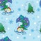 Vector Cute Snowmen Under Christmas Trees Seamless