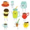 Vector cute soft drink characters collection set