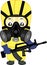 Vector cute soldier in virus protection suit with gas mask and assault rifle