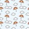 Vector of cute umbrella and cloud on sky background.
