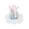 Vector cute unicorn sleeping at cloud in hat