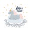 Vector cute unicorn sleeping at cloud in hat