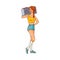 Vector cute woman holding musical system, boombox