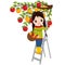 Vector Cute Young Girl Picking Apples from the Tree