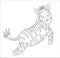 Vector cute zebra outline. Funny tropical exotic animal black and white illustration. Fun coloring page for children. Jungle