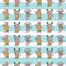 Vector cyan stripes vertical anthropomorphic characters seamless pattern background