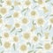 Vector Daffodil Flowers in Yellow Beige Scattered on Light Blue Background Seamless Repeat Pattern. Background for