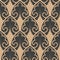 Vector damask seamless retro pattern background spiral curve cross nature leaf frame abstract. Elegant luxury brown tone design