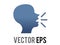 Vector dark blue silhouette of speaking person head icon with lines demonstrating speech