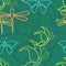 Vector dark green butterfly dragonfly seamless pattern background.