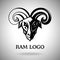 Vector dark ram goat head with horns, template for logo, badge, label etc