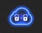 Vector Data Cloud Icon, Neon Unlocked Sign Glowing on Dark Transparent Background.