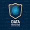 Vector : Data Protection concept, Gold sheild protect a finger p