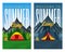 Vector day and night mountains summer camp vertical banners