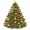 Vector Decorated Christmas Tree. Christmas Tree Vector Illustration
