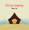 Vector decorative camping concept silhouette with tent and nature around. Poster with nature views.