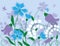 Vector decorative card with blooming lilies,bluebells and cornflowers in summer meadow