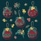 Vector decorative Christmas tree toys with bows, stars and berries