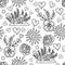 Vector decorative flowerbed, sun, hearts and simple flowers seamless pattern