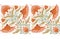 Vector decorative seamless horizontal border with flower arrangement in pastel colors. Folk art frieze with symmetrical orange