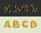 Vector decorative sketch alphabet set of uppercase letters. Gold elegant letter A, B, C, D. Font of interlocking ribbons