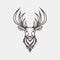 Vector Deer Head with Horns, Antlers. Hand Drawn Black and White Portrait of Reindeer with Outline, Front View. Design