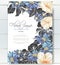 Vector delicate gothic invitation with black and blue chamomile and hibiscus for wedding, marriage, bridal