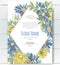 Vector delicate invitation with blue chamomile and dandelion for wedding, marriage, bridal, birthday, Valentine`s day