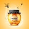 Vector delicious honey ad glass jar with bees