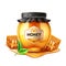 Vector delicious honey ad glass jar with honeycomb