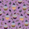 Vector delicious pink purple yellow green berry cupcakes seamless pattern