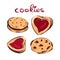 Vector delicious set of heart cookies, with chocolate. Hugge. Isolated background