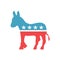 Vector democratic Donkey emblem. Democratic Donkey icon in american national colors. Isolated sign of Democratic Party of United