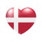 Vector Denmark Flag Heart icon. Danish glossy emblem. Country love symbol. Isolated illustration