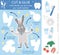 Vector dental care cut and glue activity for children. Tooth hygiene educational game with cute rabbit dentist and healthy teeth